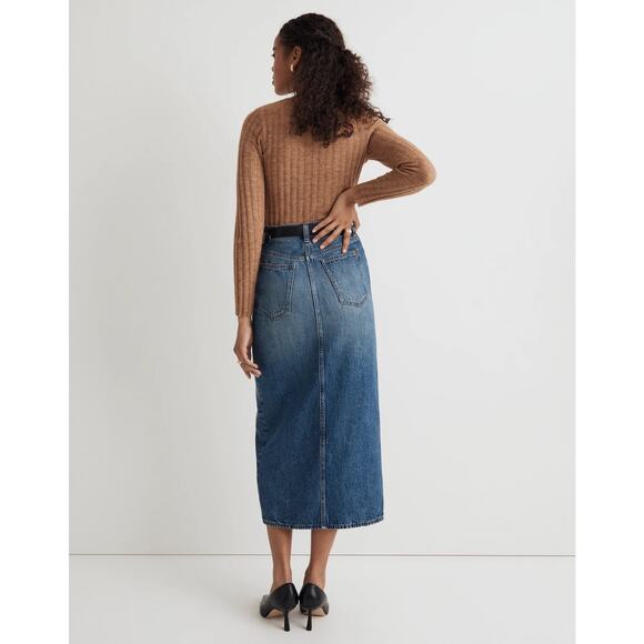 NWT Madewell 29 / 8 Denim Mid Rise Maxi Skirt in Pratt Wash NO097 - Picture 4 of 12